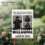 Newspaper Graduation Party Welcome Sign with photo, Senior Grad Announcement Poster Sign, University Graduates Board Sign Printable Template