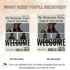 Newspaper Graduation Welcome Sign with photo, Senior Grad Party Announcement Poster Sign, University Graduates Board Sign Printable Template