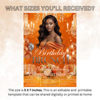 Orange Birthday Brunch Invitation with photo, Brunch and Bubbly invite, Woman Elegant Party invite, Retirement Brunch, Let's Brunch Template