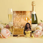 Yellow Gold Birthday Brunch Invitation with photo, Brunch and Bubbly invite, Woman Elegant Party invite,  Retirement Brunch Flyer Template