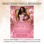 Pink Birthday Brunch Invitation with photo, Floral Brunch and Bubbly invite, Woman Elegant Party invite, Retirement Brunch Flyer Template