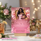 Pink Birthday Brunch Invitation with photo, Floral Brunch and Bubbly invite, Woman Elegant Party invite, Retirement Brunch Flyer Template