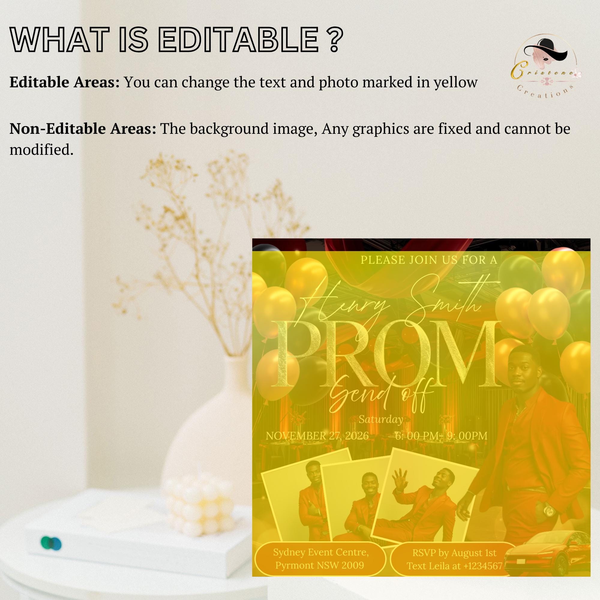 Black Red Prom Send Off Invitation with photo, Men Prom Night invite, Editable Senior Ball Party and Junior Prom Red Carpet Flyer Template
