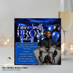 Blue Prom Send Off Invitation with photo, Men Prom Night invite, Editable Senior Ball Party and Male Junior Prom Red Carpet Flyer Template