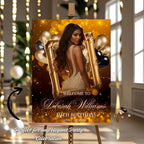Black Gold Birthday Dinner Welcome Sign, Retirement Party Sign with photo, Elegant Entry Sign, Men and Woman Poster Sign Board Template