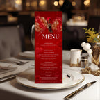 Red Galentines Dinner Menu, Valentines Day Brunch Menu Card, Elegant Party Menu, Roses Ladies Night Custom Cheetah Menu Printable Template