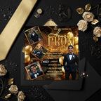 Black gold Prom Send Off Party Invitation, Men Prom Night with photo invite, Editable Senior Ball and Junior Prom Hollywood Theme Template