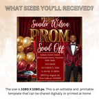 Red Prom Send Off Party Invitation, Teen Boy Prom Night with photo invite, Editable Senior Ball and Junior Prom Hollywood Flyer Template