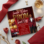 Red Prom Send Off Party Invitation, Teen Boy Prom Night with photo invite, Editable Senior Ball and Junior Prom Hollywood Flyer Template