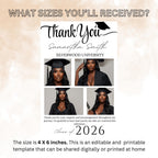 Editable Graduation Thank You Card with photo, Senior Grad Party Thank you note, Elegant Thank You Cards for Graduates Printable Template
