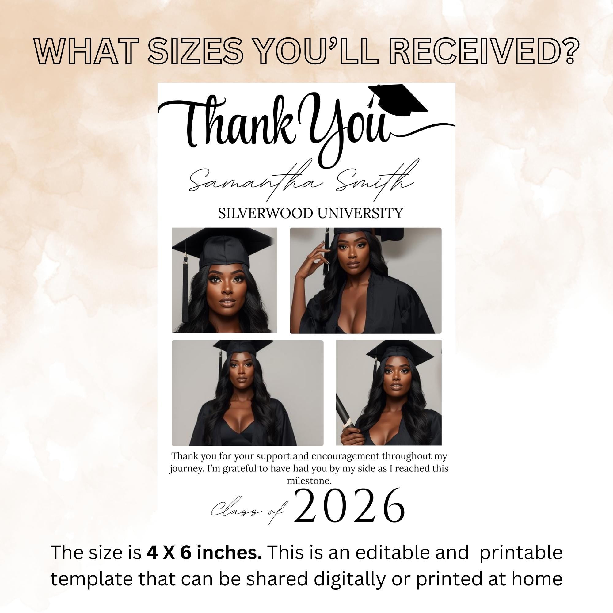 Editable Graduation Thank You Card with photo, Senior Grad Party Thank you note, Elegant Thank You Cards for Graduates Printable Template