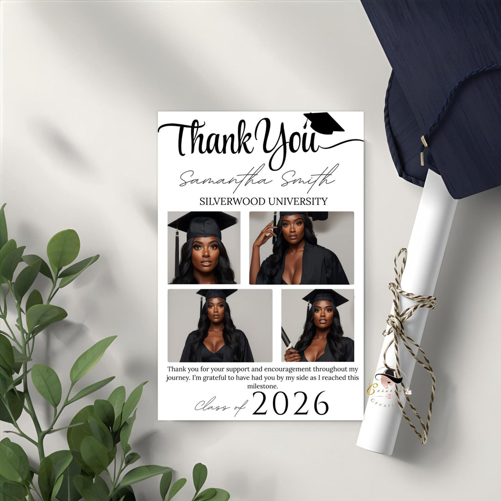 Editable Graduation Thank You Card with photo, Senior Grad Party Thank you note, Elegant Thank You Cards for Graduates Printable Template