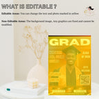Orange Graduation Party Invitation, Boy Senior Grad Announcement Invite with photo, Male College Graduate Magazine Cover, QR Code Template