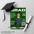 Green Graduation Party Invitation, Boy Senior Grad Announcement Invite with photo, Male College Graduate Magazine Cover, QR Code Template