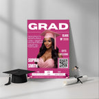 Pink Graduation Announcement Invitation, Senior Grad Party Invite with photo, Female College Graduate with QR Code Magazine Cover Template