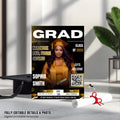 Black gold Graduation Party Invitation, Senior Grad Announcement Invite with photo, University Graduate with QR Code Magazine Cover Template