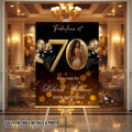 Black Gold 70th Birthday Welcome Party Sign, Dinner Entry Poster Sign with photo, 70 and Fabulous Welcome Board Sign, Woman and Men Template