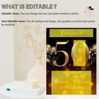 Black Gold 50th Birthday Welcome Party Sign, Dinner Entry Poster Sign with photo, 50 and Fabulous Welcome Board Sign, Woman and Men Template