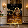 Black Gold 50th Birthday Welcome Party Sign, Dinner Entry Poster Sign with photo, 50 and Fabulous Welcome Board Sign, Woman and Men Template
