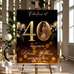 Black Gold 40th Birthday Welcome Party Sign, Dinner Entry Poster Sign with photo, Fortieth Welcome Board Sign, Woman and Men Template