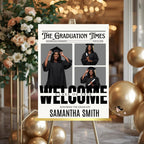 Newspaper Graduation Party Welcome Sign with photo, Senior Grad Announcement Poster Sign, University Graduates Board Sign Printable Template
