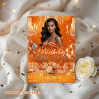 Orange Birthday Brunch Invitation with photo, Brunch and Bubbly invite, Woman Elegant Party invite, Retirement Brunch, Let's Brunch Template