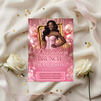 Pink Birthday Brunch Invitation with photo, Floral Brunch and Bubbly invite, Woman Elegant Party invite, Retirement Brunch Flyer Template
