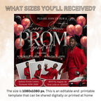 Black Red Prom Send Off Invitation with photo, Men Prom Night invite, Editable Senior Ball Party and Junior Prom Red Carpet Flyer Template