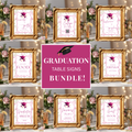 Wildflower Graduation Table Signs Bundle, Woman Senior Grad Favor sign, Dessert Sign, Pink Coquette Graduates Party Decor Printable Template