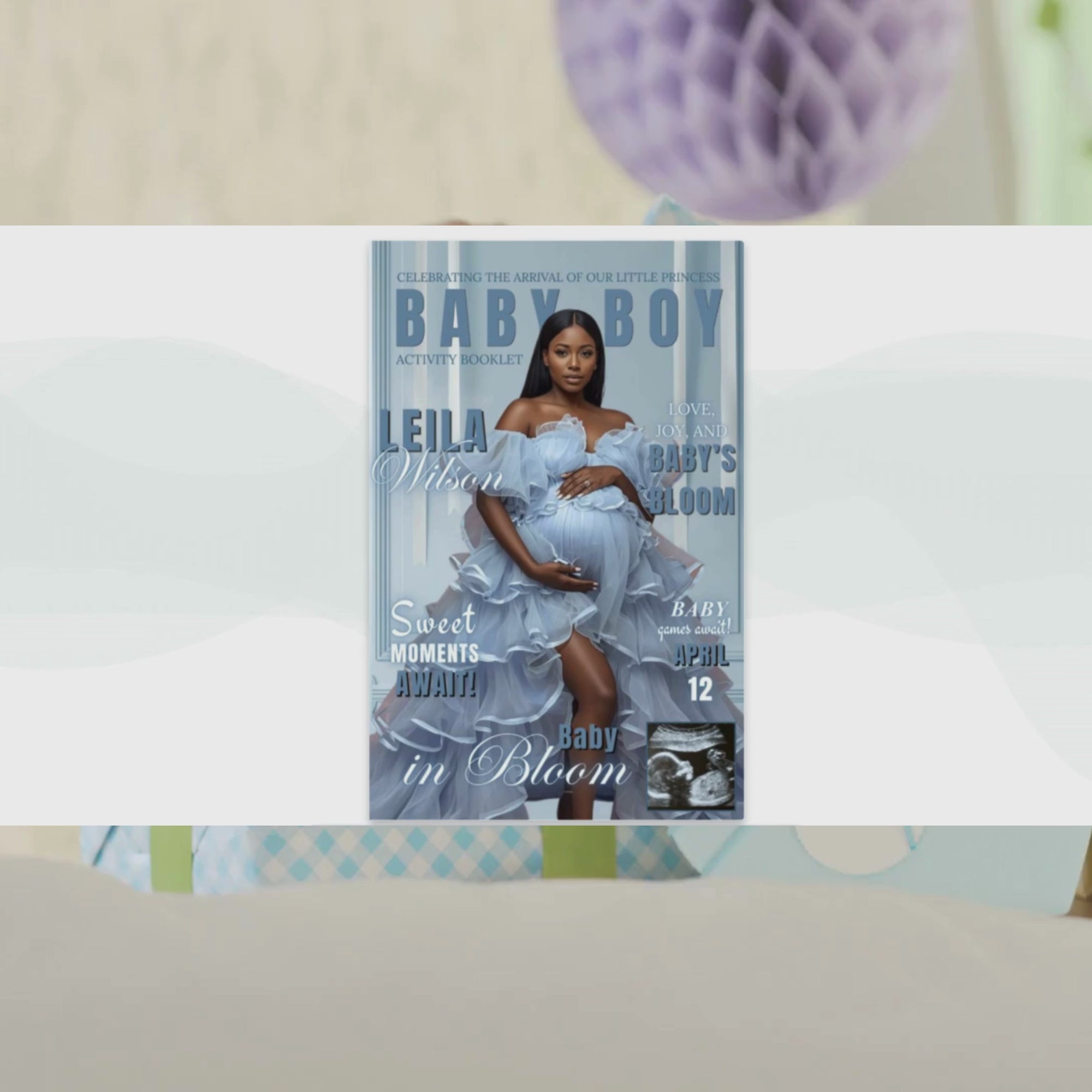 Blue Baby Shower Activity Booklet, Baby Shower Games Bundle Oh BABY game with photo, Its A Boy Magazine Theme Printable Party Decor Template