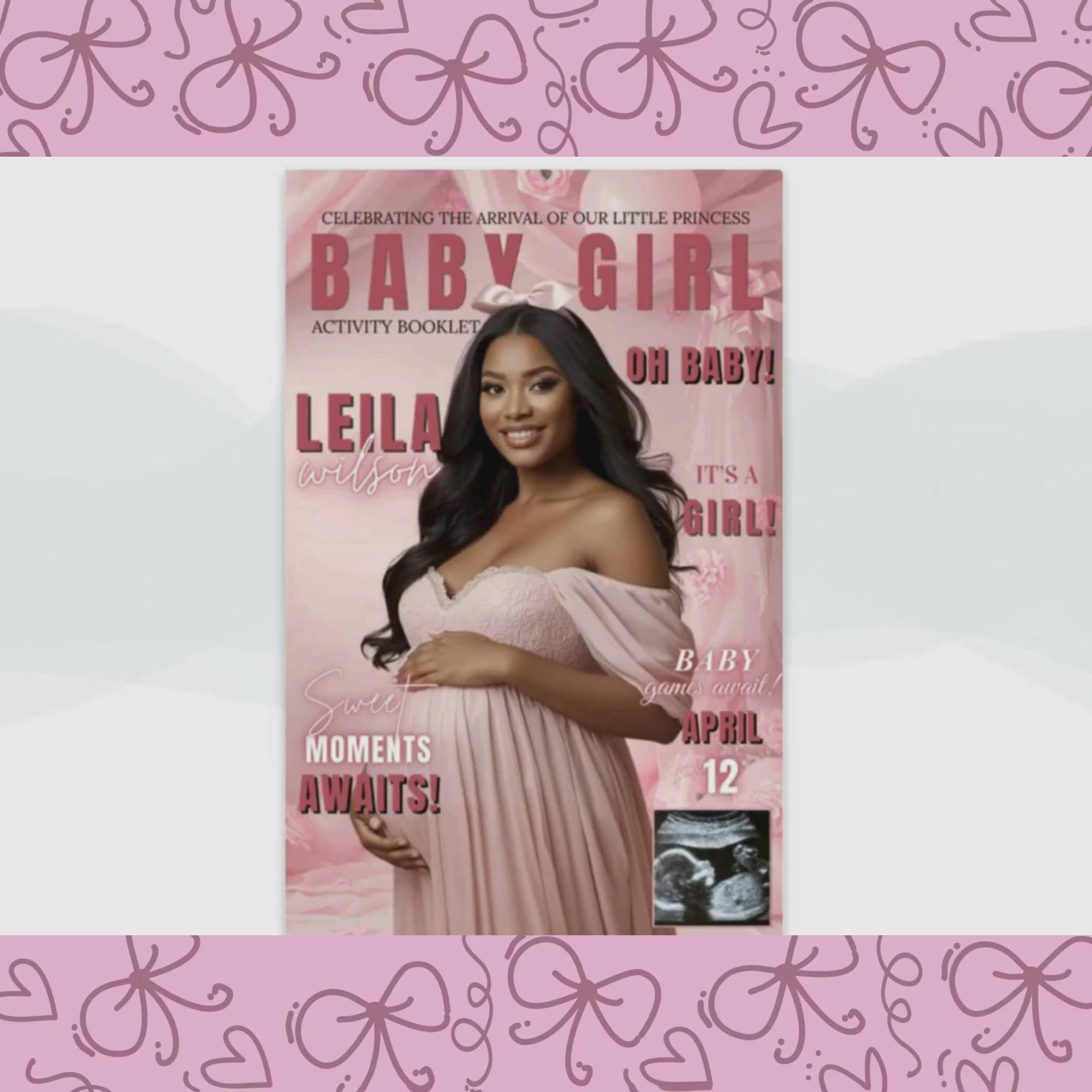 Coquette Baby Shower Activity Booklet, Pink Bow Games Bundle, Its a Girl Booklet with photo, Oh Baby Games Printable Party Decor Template