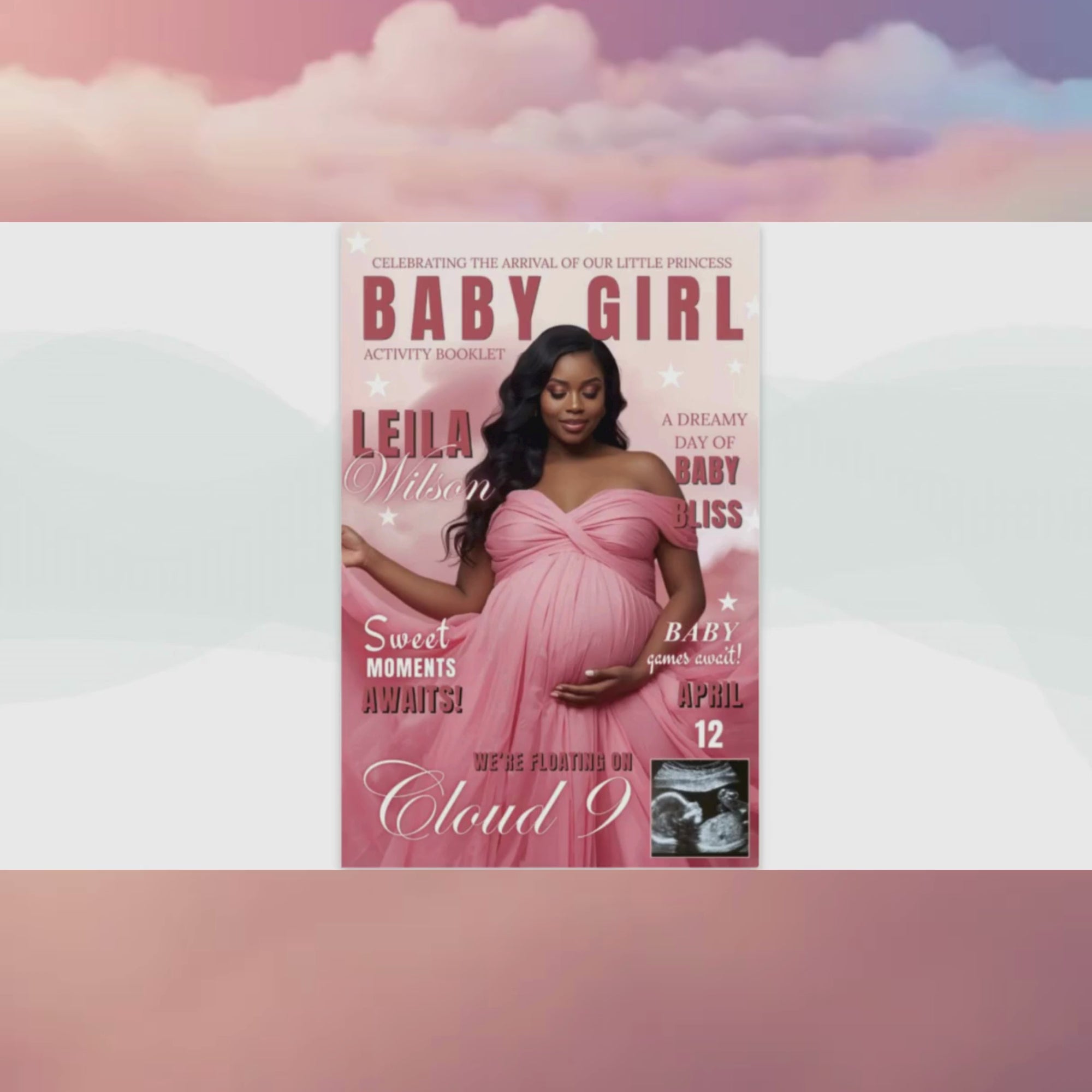 Cloud 9 Baby Shower Activity Booklet, Pink Cloud Nine Games Bundle, Girl Booklet with photo, Oh Baby Games Printable Party Decor Template