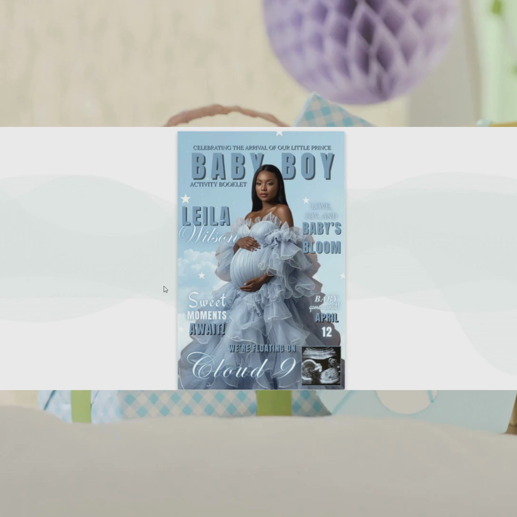 Cloud 9 Baby Shower Activity Booklet, Blue Cloud Nine Games Bundle, Boy Booklet with photo, Oh Baby Games Printable Party Decor Template