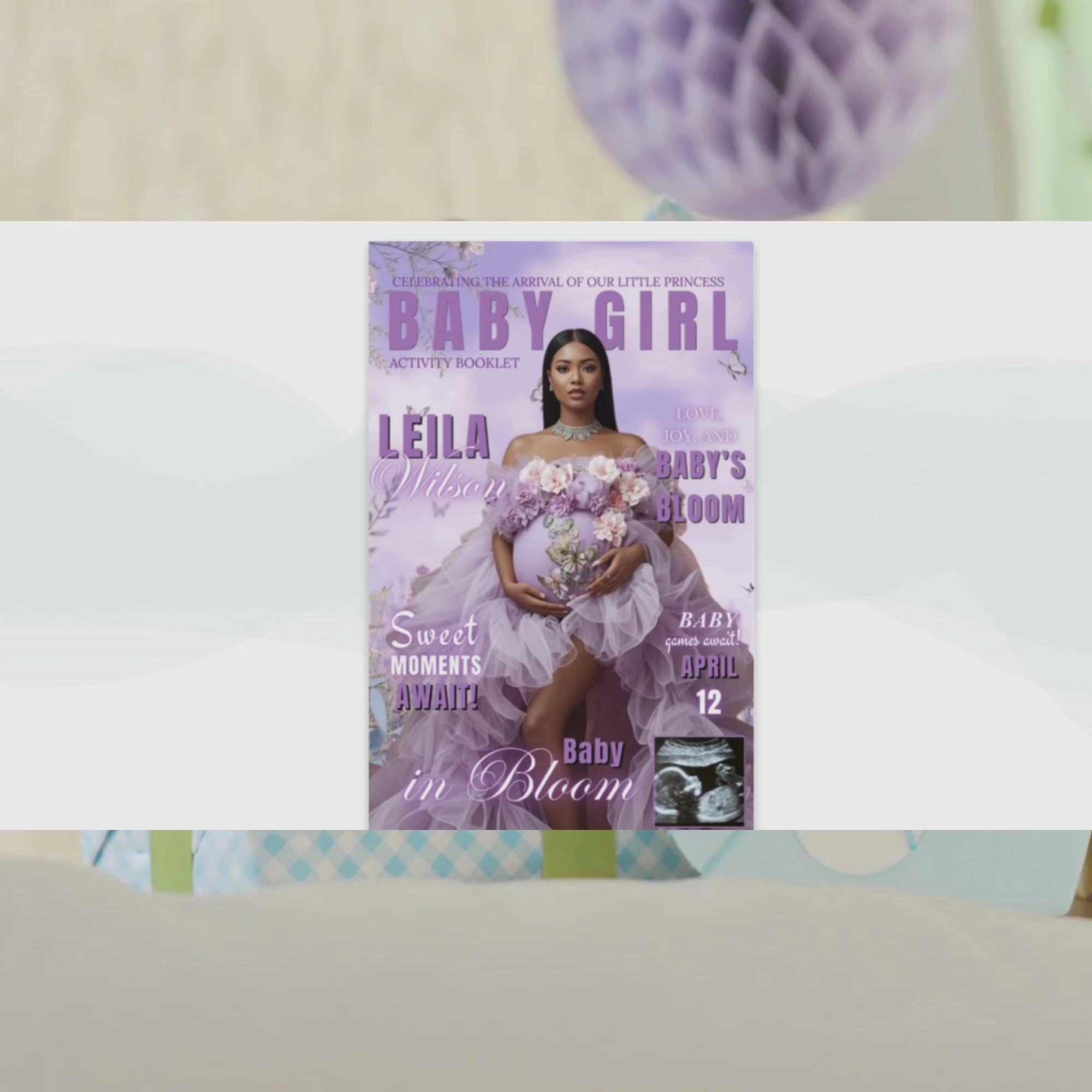 Wildflower Baby Shower Activity Booklet, Baby In Bloom Games Bundle, Purple Butterfly Themed with photo, Printable Party Decor Template